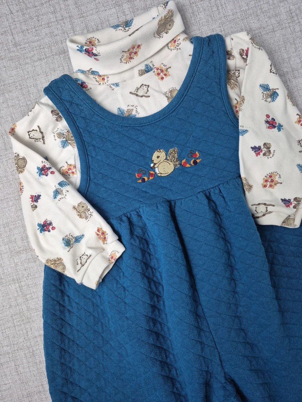 Vintage 90s Carter's Toddler Quilted Overalls & Turtleneck Set 18-24M Woodland